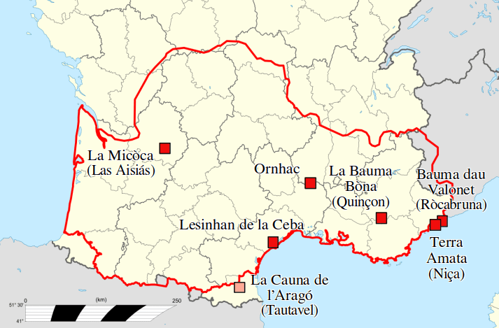 Carta dei sites dau paleolitic anterior (preumans)