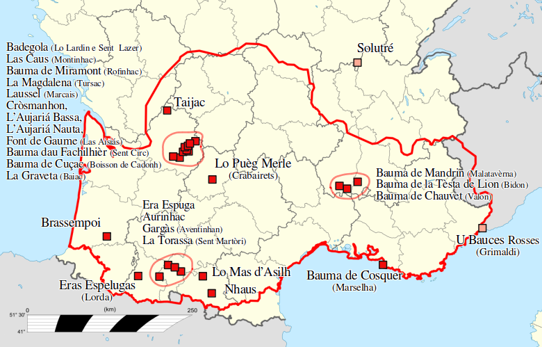 Carta dei sites dau paleolitic recent (sapiens)